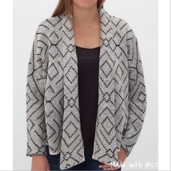 BILLABONG Soft Oversized Cardigan Open Front Gray Black Tribal Print Sz M - Picture 3 of 14